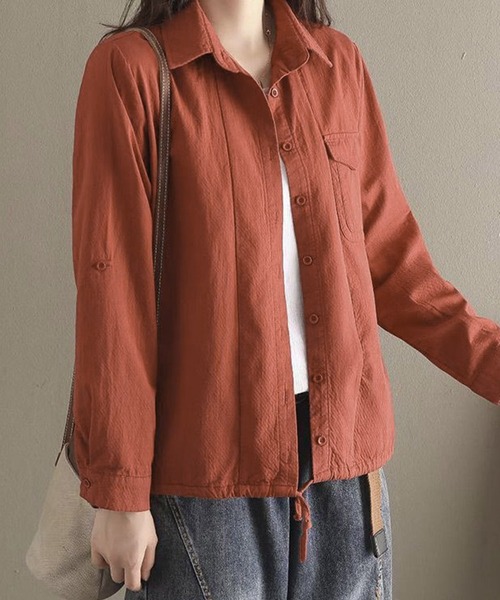 aimoha(アイモハ)の「ロールアップコットンシャツ(シャツ/ブラウス・レディース・ライトベージュ/チョコ/レッド/イエロー・FREE)」の11枚目の写真