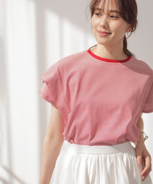 組曲 S（クミキョク チイサイサイズ）の「GIZAコットンドルマンスリーブ Tシャツ（Tシャツ/カットソー・レディース・ブラック系1/スモーキーグリーン系/アイボリー系/ブラック系/チェリーレッド/ネイビー×ホワイト/ネイビー・S2）」の7枚目の写真