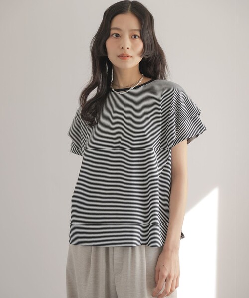 組曲 S（クミキョク チイサイサイズ）の「GIZAコットンドルマンスリーブ Tシャツ（Tシャツ/カットソー・レディース・ブラック系1/スモーキーグリーン系/アイボリー系/ブラック系/チェリーレッド/ネイビー×ホワイト/ネイビー・S2）」の11枚目の写真