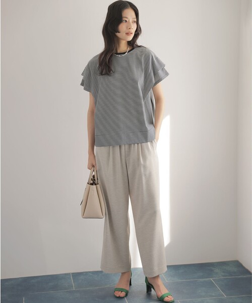 組曲 S（クミキョク チイサイサイズ）の「GIZAコットンドルマンスリーブ Tシャツ（Tシャツ/カットソー・レディース・ブラック系1/スモーキーグリーン系/アイボリー系/ブラック系/チェリーレッド/ネイビー×ホワイト/ネイビー・S2）」の12枚目の写真