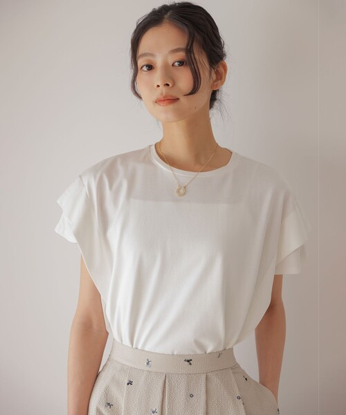 組曲 S（クミキョク チイサイサイズ）の「GIZAコットンドルマンスリーブ Tシャツ（Tシャツ/カットソー・レディース・ブラック系1/スモーキーグリーン系/アイボリー系/ブラック系/チェリーレッド/ネイビー×ホワイト/ネイビー・S2）」の15枚目の写真