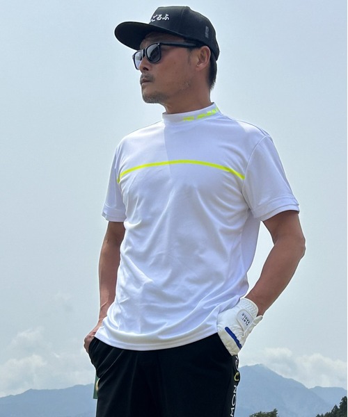 ラインデザイン 半袖モックネック ゴルフシャツ（Tシャツ