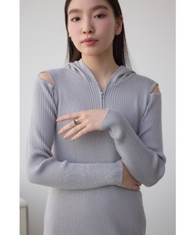 ショルダースリットリブニットワンピース