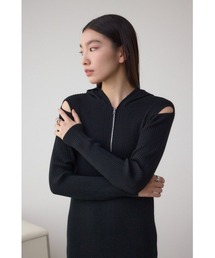 【身長/骨格別着用画像あり】ショルダースリットリブニットワンピース 春服 秋服 ロングワンピース デザインワンピ