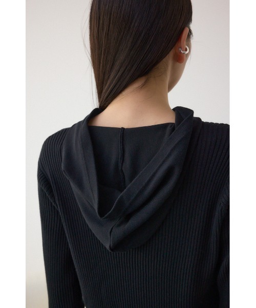 AZUL by moussy(アズールバイマウジー)の「【身長/骨格別着用画像あり】ショルダースリットリブニットワンピース 春服 秋服 ロングワンピース デザインワンピ(ワンピース・レディース・ライトグレー/ブラック/ブルー・FREE)」の10枚目の写真