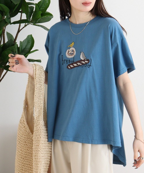 tシャツ EMAGO 海パラダイス刺繍Ｔ レディース Emago tシャツ EMAGO フラミンゴ刺繍フレア半袖Tシャツ
