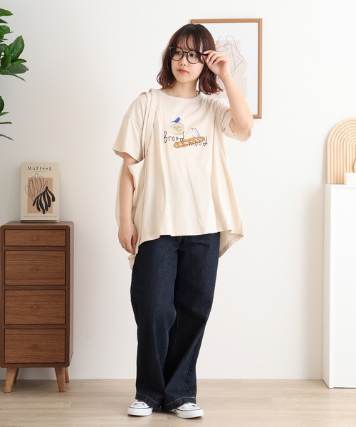EMAGO パンと小鳥刺繍フレアT（Tシャツ/カットソー）｜Emago