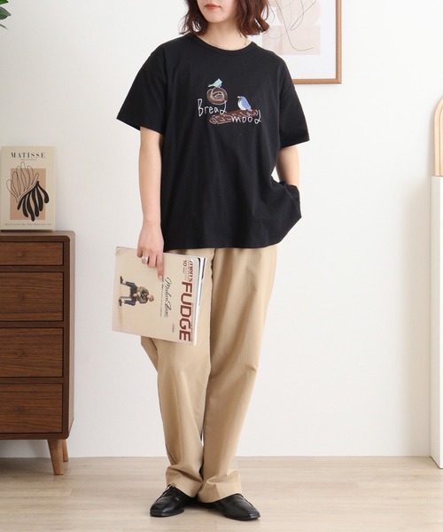 EMAGO パンと小鳥刺繍フレアT（Tシャツ/カットソー）｜Emago