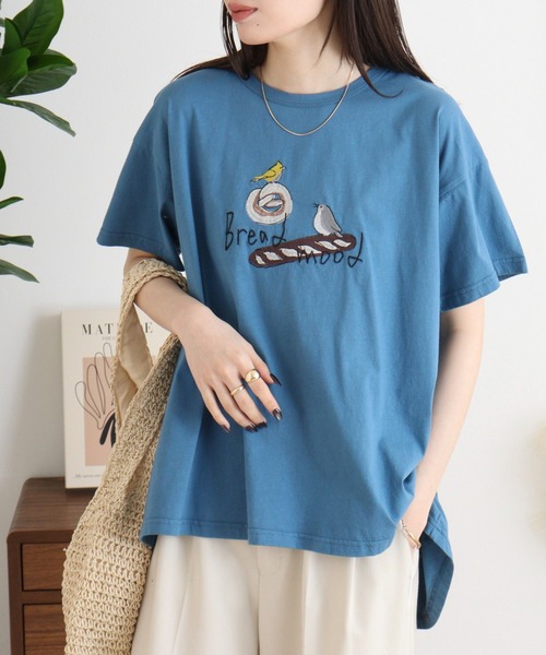 EMAGO パンと小鳥刺繍フレアT（Tシャツ/カットソー）｜Emago