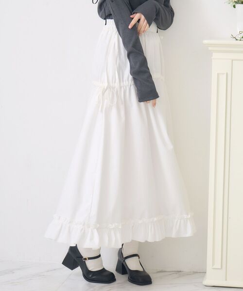 ems excite（エムズエキサイト）の「ハイウエストドロストフレアSK（スカート・レディース・オフホワイト/ブラック系その他2/ブラック・FREE）」の2枚目の写真