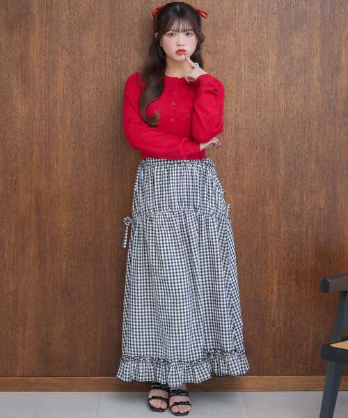 ems excite（エムズエキサイト）の「ハイウエストドロストフレアSK（スカート・レディース・オフホワイト/ブラック系その他2/ブラック・FREE）」の5枚目の写真