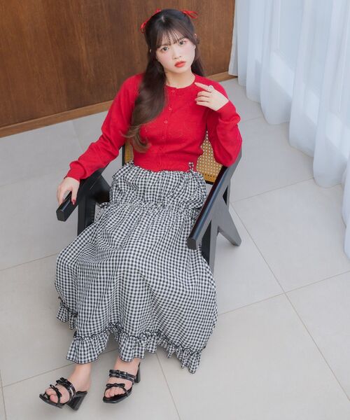 ems excite（エムズエキサイト）の「ハイウエストドロストフレアSK（スカート・レディース・オフホワイト/ブラック系その他2/ブラック・FREE）」の6枚目の写真