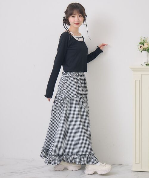 ems excite（エムズエキサイト）の「ハイウエストドロストフレアSK（スカート・レディース・オフホワイト/ブラック系その他2/ブラック・FREE）」の8枚目の写真