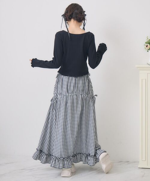 ems excite（エムズエキサイト）の「ハイウエストドロストフレアSK（スカート・レディース・オフホワイト/ブラック系その他2/ブラック・FREE）」の10枚目の写真