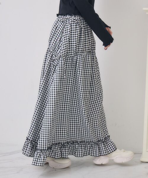 ems excite（エムズエキサイト）の「ハイウエストドロストフレアSK（スカート・レディース・オフホワイト/ブラック系その他2/ブラック・FREE）」の12枚目の写真