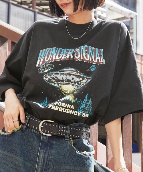 セール】ヴィンテージライクデザイングラフィックプリント半袖Tシャツ