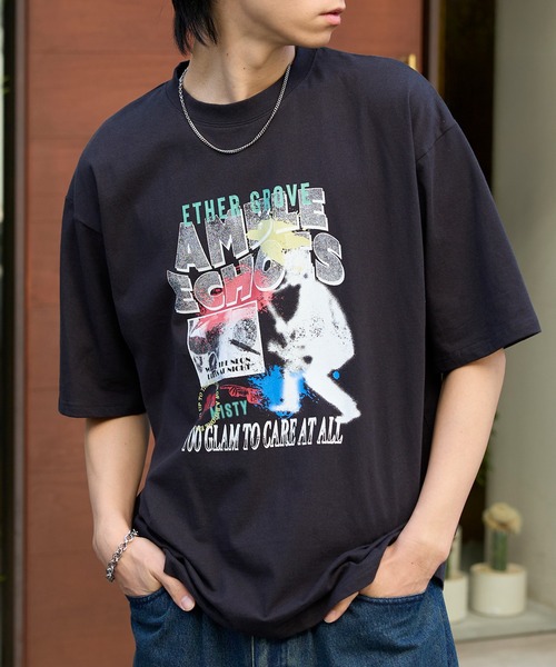 セール】ヴィンテージライクデザイングラフィックプリント半袖Tシャツ