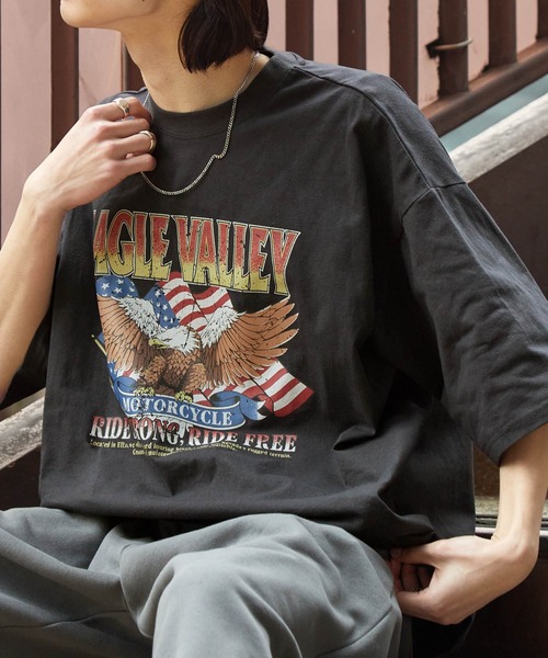 ヴィンテージライクデザイングラフィックプリント半袖Tシャツ