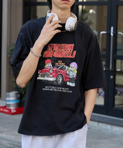 MONO-MART(モノマート)の「ヴィンテージライクデザイングラフィックプリント半袖Tシャツ(Tシャツ/カットソー・レディース・ブラック系1/ブラック系3/スミクロ/ブラック系/ホワイト系/ブラック系2/オフホワイト/ブラック系5/ブラック系4・M/L)」の19枚目の写真