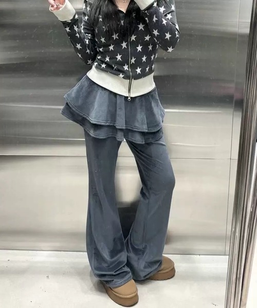 MEMECLE(メメクル)の「【 MEMECLE / メメクル 】ベルベット ティアード フレアスカートパンツ(その他パンツ・レディース・ブラック/ダークグレー/ホワイト・FREE)」の3枚目の写真