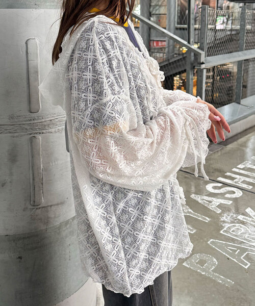 チャオパニック　レースメローフーディートップス　アイボリー レースメローフーディートップス（Tシャツ/カットソー