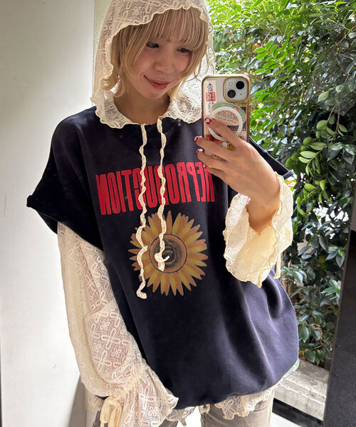 CIAOPANIC（チャオパニック）の「レースメローフーディートップス（Tシャツ/カットソー・レディース・ブラック/アイボリー/オフホワイト/ブラウン/カーキ/サックスブルー/ホワイト・ONE SIZE）」の15枚目の写真
