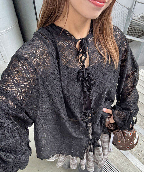 レースメローフーディートップス（Tシャツ/カットソー