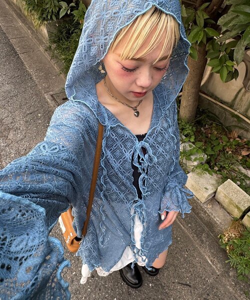 CIAOPANIC（チャオパニック）の「レースメローフーディートップス（Tシャツ/カットソー・レディース・ブラック/アイボリー/オフホワイト/ブラウン/カーキ/サックスブルー・ONE SIZE）」の14枚目の写真