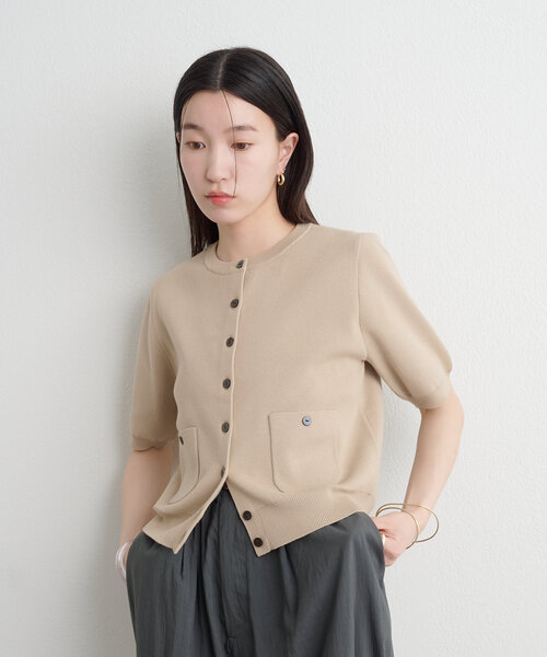 Omekashi（オメカシ）の「半袖強撚スウェットライクポケットカーディガン（カーディガン/ボレロ・レディース・オフホワイト/ピンク/ブラウン/ブラック/ベージュ・FREE）」の19枚目の写真