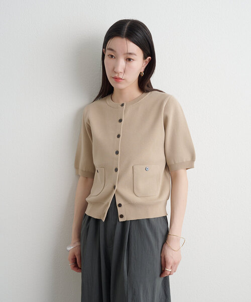 Omekashi（オメカシ）の「半袖強撚スウェットライクポケットカーディガン（カーディガン/ボレロ・レディース・オフホワイト/ピンク/ブラウン/ブラック/ベージュ・FREE）」の20枚目の写真