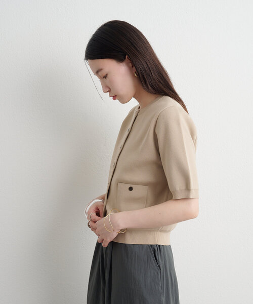 Omekashi（オメカシ）の「半袖強撚スウェットライクポケットカーディガン（カーディガン/ボレロ・レディース・オフホワイト/ピンク/ブラウン/ブラック/ベージュ・FREE）」の9枚目の写真