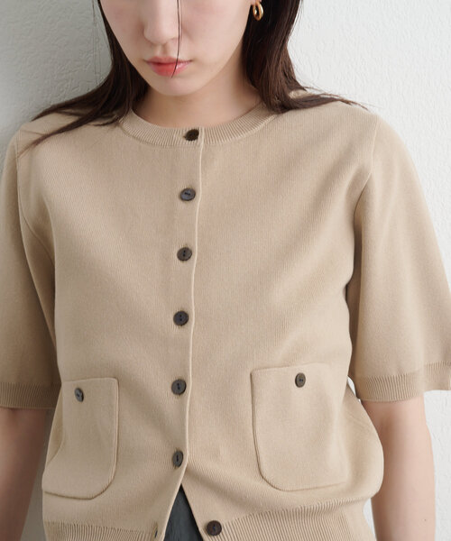 Omekashi（オメカシ）の「半袖強撚スウェットライクポケットカーディガン（カーディガン/ボレロ・レディース・オフホワイト/ピンク/ブラウン/ブラック/ベージュ・FREE）」の14枚目の写真