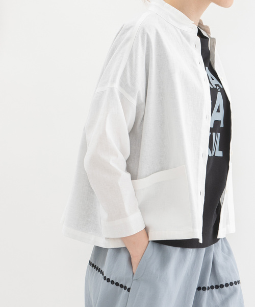nop de nod(ノップドゥノッド)の「リネンコットンダッチカラージャケットシャツ(シャツ/ブラウス・レディース・オフホワイト/ブラック/ライトブルー/カーキ・M)」の16枚目の写真