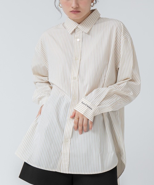 HEILIS(ヘイリス)の「【新色追加】【original】刺繍入りオーバーサイズアソートシャツ/オフホワイト ブルー 青シャツ 白 青 茶 無地 ストライプ チェック ピンク バターイエロー イエロー ブラウン ネイビー ベージュ 刺繍 オフィスカジュアル シンプル ユニセックス オーバー ルーズ ワンポイント ノームコア 韓国 長袖 エンブロイダリー オフィスカジュアル シンプル カジュアル 春服 秋服 冬服 レイヤード(シャツ/ブラウス・レディース・ブルー/ブラウン系その他/イエロー系その他/ピンク系その他/ブルー系その他/オフホワイト/ピンク/イエロー/ベージュ/ネイビー・FREE)」の8枚目の写真
