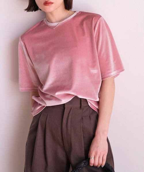 AKTE(アクテ)の「ベロアTシャツ(Tシャツ/カットソー・レディース・ピンク/サンドベージュ/ネイビー・FREE)」の14枚目の写真