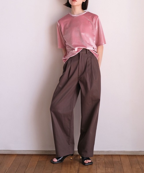 AKTE(アクテ)の「ベロアTシャツ(Tシャツ/カットソー・レディース・ピンク/サンドベージュ/ネイビー・FREE)」の15枚目の写真