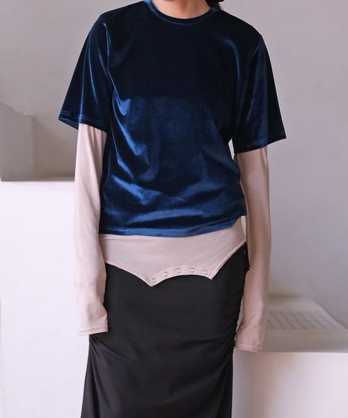 AKTE(アクテ)の「ベロアTシャツ(Tシャツ/カットソー・レディース・ピンク/サンドベージュ/ネイビー・FREE)」の21枚目の写真