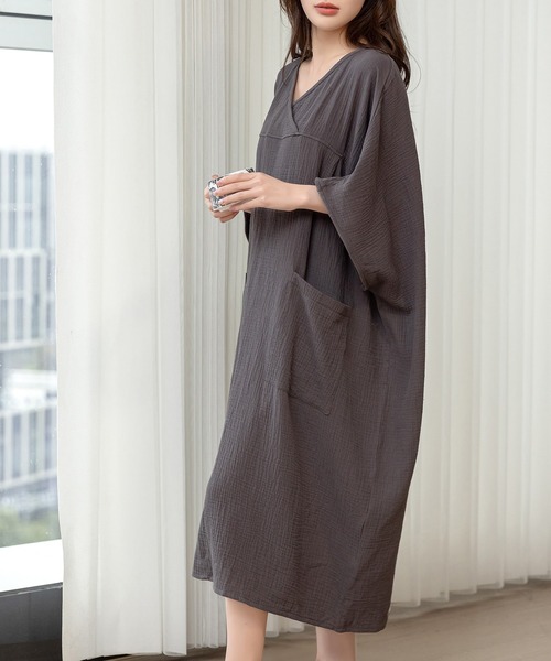 DAY CLOSET（デイ クローゼット）の「【7分丈タイプ】湯あがりにマスト。リラクシードルマンスリーブコットンワンピース レディース（ガウン/バスローブ・レディース・ベージュ/キナリ/チャコールグレー/ブルー/インディゴブルー/ブラック・FREE）」の16枚目の写真