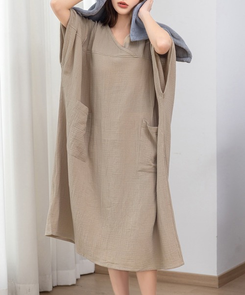 DAY CLOSET（デイ クローゼット）の「【7分丈タイプ】湯あがりにマスト。リラクシードルマンスリーブコットンワンピース レディース（ガウン/バスローブ・レディース・ベージュ/キナリ/チャコールグレー/ブルー/インディゴブルー/ブラック・FREE）」の18枚目の写真