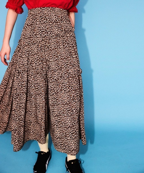 candy stripper スカート ボトムス Candy Stripper チェック柄プリーツスカート ヒョウ柄ひざ丈