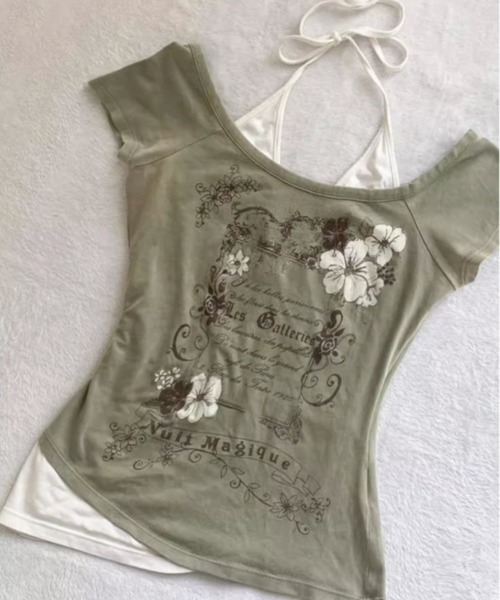 SPIGA(スピーガ)の「ヴィンテージプリントレイヤードフレンチ袖(Tシャツ/カットソー・レディース・カーキ/ホワイト・LARGE/MEDIUM/SMALL)」の1枚目の写真