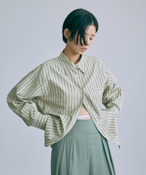 EN NEUME（エンノイム）の「Stripe Over Shirts（シャツ/ブラウス・レディース・ベージュ/ブルー/グリーン・FREE）」の3枚目の写真