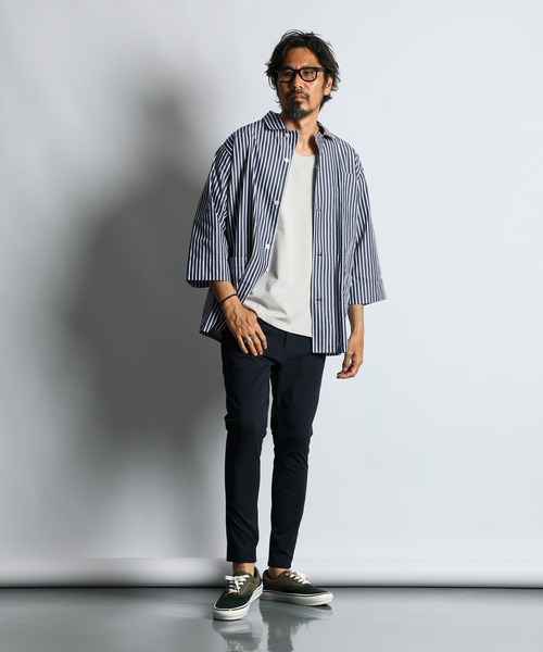 The DUFFER of ST.GEORGE(ザダファーオブセントジョージ)の「JAMES FABRIC 3Q STRIPE SHIRT OUTER:ジェームスファブリック 7分袖 シャツアウター(シャツ/ブラウス・メンズ・グレー/ネイビー・MEDIUM/LARGE)」の6枚目の写真