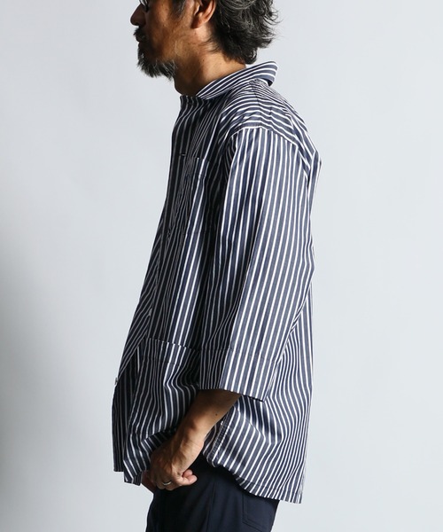 The DUFFER of ST.GEORGE(ザダファーオブセントジョージ)の「JAMES FABRIC 3Q STRIPE SHIRT OUTER:ジェームスファブリック 7分袖 シャツアウター(シャツ/ブラウス・メンズ・グレー/ネイビー・MEDIUM/LARGE)」の7枚目の写真