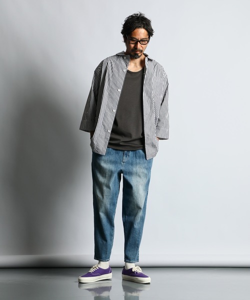 The DUFFER of ST.GEORGE(ザダファーオブセントジョージ)の「JAMES FABRIC 3Q STRIPE SHIRT OUTER:ジェームスファブリック 7分袖 シャツアウター(シャツ/ブラウス・メンズ・グレー/ネイビー・MEDIUM/LARGE)」の4枚目の写真