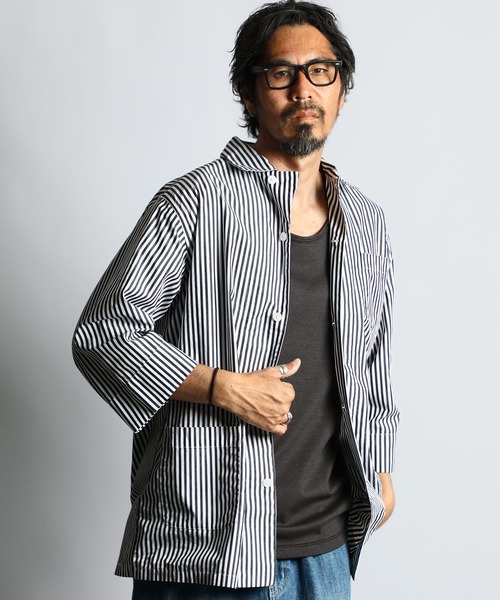 The DUFFER of ST.GEORGE(ザダファーオブセントジョージ)の「JAMES FABRIC 3Q STRIPE SHIRT OUTER:ジェームスファブリック 7分袖 シャツアウター(シャツ/ブラウス・メンズ・グレー/ネイビー・MEDIUM/LARGE)」の3枚目の写真
