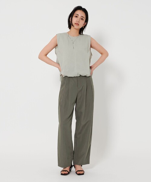 BEAUTY&YOUTH　ポリエステルブレンドバックゴムパンツ セール】ポリエステルブレンド バックゴム タックワイドパンツ
