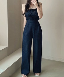 AMAJI（アマジ）の「デニムシャーリングキャミオールインワン（サロペット/オーバーオール）」