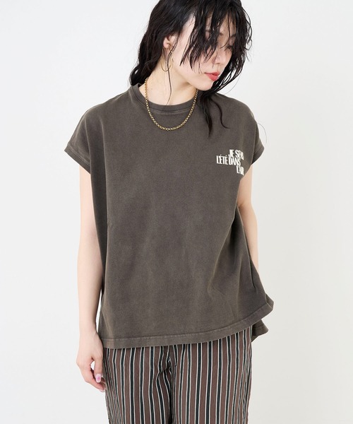 upperhights（アッパーハイツ）の「【upper hights】フレンチスリーブロゴT-shirt-BIG NO SLEEVE TEE（Tシャツ/カットソー・レディース・オフホワイト/ブラウン・1）」の2枚目の写真