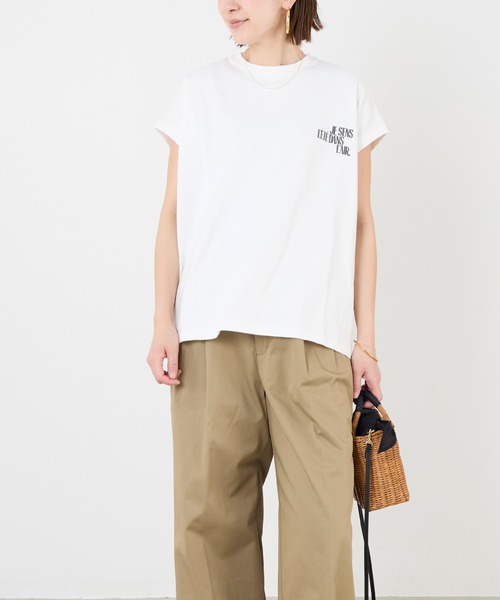 upperhights（アッパーハイツ）の「【upper hights】フレンチスリーブロゴT-shirt-BIG NO SLEEVE TEE（Tシャツ/カットソー・レディース・オフホワイト/ブラウン・1）」の7枚目の写真